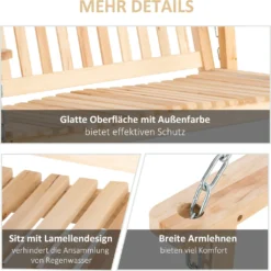 Outsunny Gartenschaukel Für 2 Personen Schaukelbank Hängebank Massivholz Patio Terrasse Hinterhof Natur 117 X 69 X 60 Cm -Deutschland Garten Zier Verkaufs-Shop ae59f7a479a5fb64c32c38b92f985514