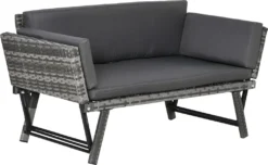 Outsunny Polyrattan Gartensofa 2 Sitzer Gartenmöbel Loungesofa Gartenbank Gartenliege Klappbar Armlehnen Stahl Grau 129 X 63 X 67 Cm