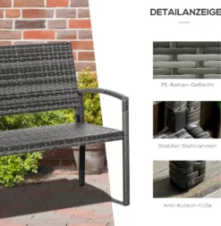 Outsunny Gartenbank, Sitzbank In Rattanoptik, Parkbank Mit Stahlrahmen, Balkonbank Für 2 Personen, Gartenmöbel, Bis 320 Kg Belastbar, Grau, 122 X 60 X 87cm -Deutschland Garten Zier Verkaufs-Shop aeda4a355fc4e0dd51a53a6b7e3c098e