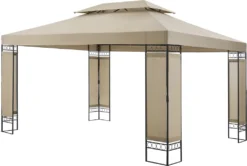 Festzelt Lanciano Pavillon Für Terrasse Oder Garten 400x300x265 Cm Anstellpavillon Gartenpavillon Sonnenschutz Mit Doppeldach Stahl Stahlgestell Beige
