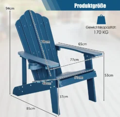 COSTWAY Adirondack Stuhl Mit Getränkehalter, Wetterfester Gartenstuhl, Gartensessel Aus Kunststoff, Outdoor-Stuhl Für Garten, Terrasse, 170 Kg Tragfähigkeit (Navy) -Deutschland Garten Zier Verkaufs-Shop aff04afeff507fc53beac7af02b93958