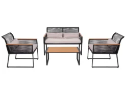 Garten-Garnitur HWC-K42, Gartenlounge Lounge-Set Sitzgruppe Sofa, Seilgeflecht Rope Polywood Stahl, Polster Hellgrau -Deutschland Garten Zier Verkaufs-Shop b061851eee1e639d86bf66c1427bc014