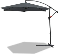 EINFEBEN Sonnenschirm Alu Ampelschirm ? 350cm Grau Gartenschirm Mit Staender, Hoehenverstellbar, Klappbar, UV-Schutz 40+ Diverse Farben Wasserabweisende Marktschirm