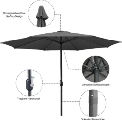 EINFEBEN 3.5m Sonnenschirm Mit LED Solar Marktschirm Mit Handkurbel UV40+ Outdoor-Schirm Terrassen,Grau -Deutschland Garten Zier Verkaufs-Shop b1332ec419a674f327652d7a01599b54