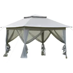 Outsunny Faltpavillon Pop-Up-Zelt Gartenpavillon Inkl. Rollentasche Stahl+Oxford+Mesh Grau+Schwarz 3,64x3,64x2,94m