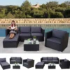 Poly-Rattan-Garnitur Brescia, Gartengarnitur Sitzgruppe Sofa Lounge-Set Schwarz, Kissen Anthrazit