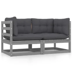 VidaXL Gartensofa 2-Sitzer Mit Kissen Grau Kiefer Massivholz Weiß