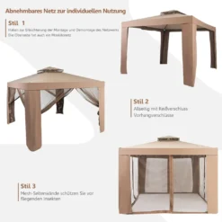 COSTWAY Gartenpavillon Partyzelt Mit 4 Seitenwänden Reißverschluss Und Moskitonetz 300x300x265cm Kaffee -Deutschland Garten Zier Verkaufs-Shop b21bfe290649481281ca0ba982435596