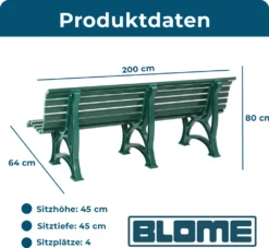 BLOME Sitzbank Borkum – Gartenbank Für Garten, Balkon, Terrasse, Parkbank In Moosgrün, 4-Sitzer, Germany -Deutschland Garten Zier Verkaufs-Shop b26687fc6e412bc6eaa4798776240bd1