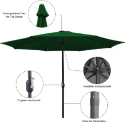 EINFEBEN 3.5m Sonnenschirm Marktschirm Mit Handkurbel UV40+ Outdoor-Schirm Terrassen Gartenschirm,Gruen -Deutschland Garten Zier Verkaufs-Shop b2707365dfbff9db1bd5f354f5ae9b09