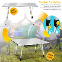 KESSER® Campingtisch Faltbar Klapptisch Camping Tisch Mit Aluminiumrahmen Aufrollbare Tischplatte Falttisch Klappbar Mit Höhenverstellung Inkl. Tragetasche Mit Trageband 90 X 53cm - Bis 30 Kg, Farbe:Silber (120 X 70cm) -Deutschland Garten Zier Verkaufs-Shop b3192c8ab5b3ccf7c45091a5eea87ae7