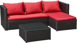 Gartenmöbel Gartenset Gartenlounge Sofa Bergen III Rot - Schwarz Neu Lounge Ecklounge Polyrattan Neu