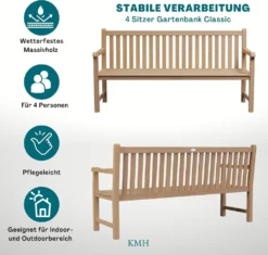 KMH®TEAK Gartenbank 4-Sitzer *Classic* B 180 X H 92,5 X T 52 Cm, Teakholz -Deutschland Garten Zier Verkaufs-Shop b42a369eacdd1ffd282ff9470944ac25