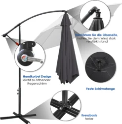 Lospitch 3.5m Sonnenschirm Gartenschirm Ampelschirm Mit Ständer UV40+ LED Solar Sonnenschutz,Grau,3.5m -Deutschland Garten Zier Verkaufs-Shop b48e9e45c18ad33aa7de0bffda39742a 2