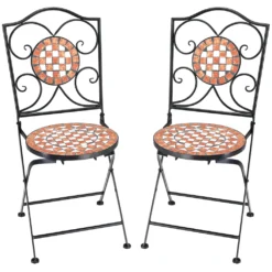 Deuba Mosaikstühle 2er Set Metall Sitzhöhe 45cm Klappbar Garten Balkon Terrasse Stuhl Gartenstuhl Gartenmöbel Klappstuhl Stühle
