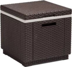 Allibert 212160 Kühlbox/Beistelltisch Ice Cube, Rattanoptik, Kunststoff, Braun