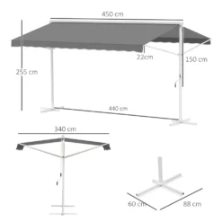Outsunny Standmarkise Gartenmarkise Markise Mit Faltarm Kurbel Terrasse Grau 4,5x3,42m -Deutschland Garten Zier Verkaufs-Shop b68bab07dd2931d502c4a816f4361dd6