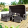 Merax Gartenmöbelset Polyrattan Mit Sonnendach Und Kissen Für 5 Personen, Loungeset Balkonmöbel Set Mit 3-Sitzer Sofa Inkl. Dach, 2x Einzelsessel, 1x Ottoman, 1x Tisch, 194 X 128 X 157 Cm