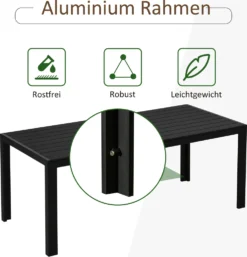 Outsunny Gartentisch Aluminium Tisch Garten Terrasse Holz-Kunststoff WPC Non-Wood Schwarz Mit Horizontale/vertikale Sitzlatten -Deutschland Garten Zier Verkaufs-Shop b80254a09acd44fd6fc534573d252bac