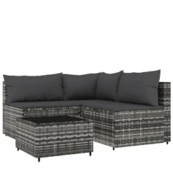 VidaXL 4-tlg. Garten-Lounge-Set Mit Kissen Grau Poly Rattan