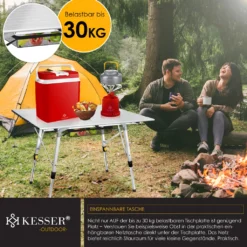KESSER® Campingtisch Faltbar Klapptisch Camping Tisch Mit Aluminiumrahmen Aufrollbare Tischplatte Falttisch Klappbar Mit Höhenverstellung Inkl. Tragetasche Mit Trageband 90 X 53cm - Bis 30 Kg, Farbe:Silber (120 X 70cm) -Deutschland Garten Zier Verkaufs-Shop b842b02f02c78df0b1e049333dd69104