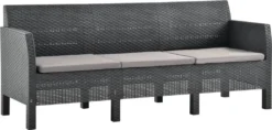 VidaXL 3-Sitzer Gartensofa Mit Kissen Anthrazit PP Rattan
