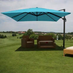 Gastronomie-Ampelschirm MCW-A96, 3x4m (Ø5m) Polyester Alu/Stahl 26kg Türkis Ohne Ständer, Drehbar