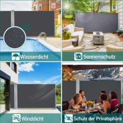 Lospitch Doppel Seitenmarkise Markisen Wandmarkise 180x600cm Ausziehbar Garten Sichtschutz Grau -Deutschland Garten Zier Verkaufs-Shop bb2d262f1044111060575d7514752419