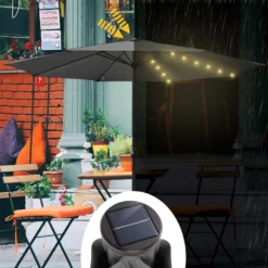 EINFEBEN 3.5m Sonnenschirm Mit LED Solar Marktschirm Mit Handkurbel UV40+ Outdoor-Schirm Terrassen,Grau -Deutschland Garten Zier Verkaufs-Shop bbcf91a6f3c6467ca487363a3229cb60