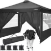 COBIZI Pavillon 3x3m Pop Up Faltpavillon Mit 4 Seitenwänden, Oben Mit Belüftungsloch, Wasserdicht, UV-Schutz 50+ Gartenzelt Partyzelt, Inkl .Tasche, 4 Sandsack, Schwarz