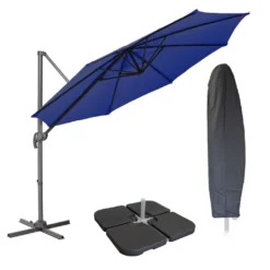 SVITA Sonnenschirm 3m Set Haube Gewichte Garten Ampelschirm Outdoor 360° Schirm Alu Drehbar Kippbar Blau