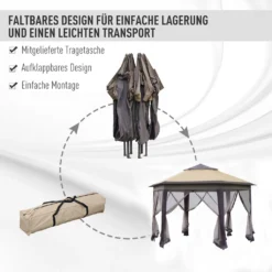 Outsunny Gartenpavillon Faltpavillon 4 X 4 M Pop-Up-Zelt Partyzelt Inkl. Tragetasche 6 Seitenteile Doppeldach Sechseckig Braun+Beige -Deutschland Garten Zier Verkaufs-Shop bdb1b74c5c16ef39ed3b4fd61306330f