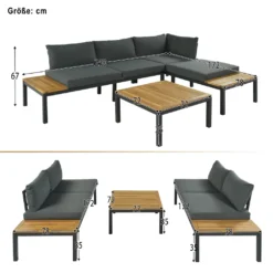 Merax Gartenmöbelset 4-teilig Loungeset Loungegruppe Aus Akazienholz Und Stahlrahmen, Balkonmöbel Set Mit Tisch Und Kissen, 250*172*67cm -Deutschland Garten Zier Verkaufs-Shop bdc68c3c3f91ec202d4c52fe65762fe9