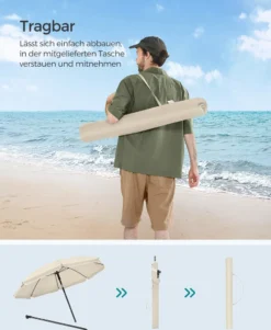 SONGMICS Sonnenschirm 160 Cm, Sonnenschutz UPF 50+, Beidseitig Um 30° Knickbar, Höhenverstellbar, Mit Tragetasche, Ohne Ständer, Beige GPU60WTV1 -Deutschland Garten Zier Verkaufs-Shop be0cb41794c953235a92a12bdc845fc6