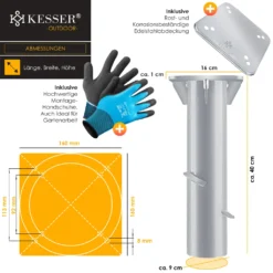 KESSER® Metall Universal Bodenplatte Sonnenschirmständer Für Sonnenschirm - Ampelschirm - Kurbelschirm | Bodenanker, Inkl. Handschuhe | 16 X 16 Cm, , Farbe:Silber -Deutschland Garten Zier Verkaufs-Shop bf02a31f73cfdfa345c431545c874026