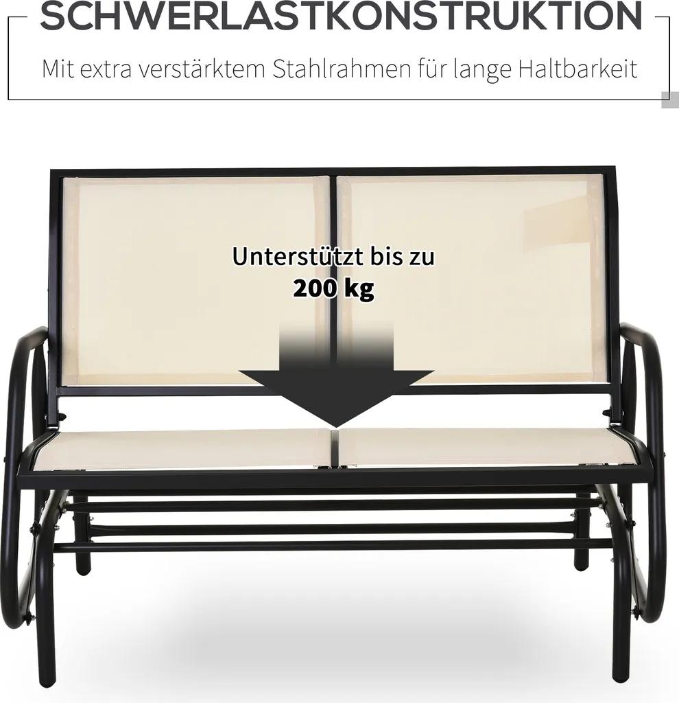 Outsunny Schaukelstuhl 2-Sitzer Gartenbank Gartenschaukel Sitzbank Parkbank Metall Gartenmöbel Schwarz+Beige 120 X 70 X 85 Cm 6 Outsunny Schaukelstuhl 2-Sitzer Gartenbank Gartenschaukel Sitzbank Parkbank Metall Gartenmöbel Schwarz+Beige 120 X 70 X 85 Cm – Bild 6