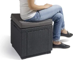 Allibert Cube Sitzhocker H 39 X B 42 X T 42 Cm, Mit Stauraum, Graphitgrau -Deutschland Garten Zier Verkaufs-Shop c02b8af455b09e3dea27bab73fcd7390