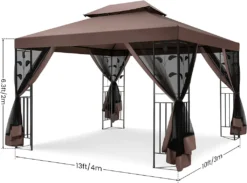 Gartenpavillon Faltpavillon 3 X 4 M, Terrassenpavillon Überdachung Mit Seitenwänden & Doppeldach, Zelte Für Schutz Vor Sonne Und Regen, Abgeschirmter Pavillon Für Party Hinterhof, Braun -Deutschland Garten Zier Verkaufs-Shop c068a86ab98da9bf7ffea048615cc268