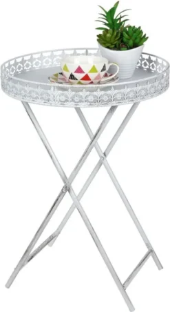 Tablett Tisch Aus Metall In Weiß - 40x59 Cm