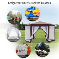 Outsunny Pavillon Gartenpavillon Mit 6 Seitenteilen Moskitonetz Partyzelt Gartenzelt Festzelt Zelt 6-eckig Polyester+Stahl Braun -Deutschland Garten Zier Verkaufs-Shop c2a936a28380ff34f196327d6e8e3570
