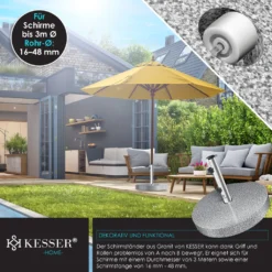 KESSER® Granit Sonnenschirmständer Mit Edelstahlrohr, Hochwertiger Schirmständer Sockel 25KG - Für Schirmstöcke Bis 16-48 Mm, Inkl. Transport Griff Garten Balkonschirmständer, Farbe:Grau, Größe:Rund -Deutschland Garten Zier Verkaufs-Shop c3c3cc0c258b55cff194e51f5352b2a3