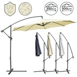 MIADOMODO® Sonnenschirm - Ø300/350cm, Mit Ständer, Handkurbel, Neigbar, Verstellbar, Farbwahl - Ampelschirm, Gartenschirm, Marktschirm, Terassenschirm