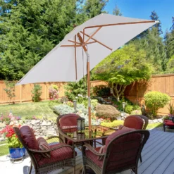 Outsunny Sonnenschirm, Knickbarer Gartenschirm, Strandschirm, 3-stufig Einstellbar, Holz+Polyester, Creme, 200 X 150 X 230 Cm -Deutschland Garten Zier Verkaufs-Shop c4d606eb9e6cf6566af29171707d398c