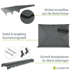 Juskys Markise 350 X 300 Cm - Beschattung Terrasse & Balkon - Gelenkarmmarkise Mit Kurbel & Halterung - Sonnenschutz Balkonmarkise Gelenkmarkise Grau -Deutschland Garten Zier Verkaufs-Shop c5a847274b61f530d15436b42b847774