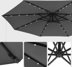 SONGMICS Sonnenschirm Mit LED-Solar-Beleuchtung, Ø 300 Cm, 32 LED-Lämpchen, Mit Ständer, Sonnenschutz UPF 50+, Mit Kurbel, Grau GPU118G01 -Deutschland Garten Zier Verkaufs-Shop c67285f1613be1e1057408d263fcc2d7