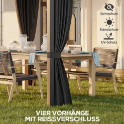 Outsunny Pergola, 3,65 X 2,55 M Pavillon, Terrassenüberdachung Mit Schiebedach, Gartenpavillon Mit Vorhängen, Für Garten, Hof, Alu+Metall, Dunkelgrau -Deutschland Garten Zier Verkaufs-Shop c68cea6a4c847449c2fc0ce5d3b70d3a