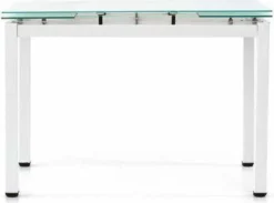 Ausziehbarer Tisch Mit Weißer Metallstruktur Und Glasablage, 110x70x76