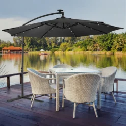 AREBOS Sonnenschirm Mit LED, Gartenschirm, Terrassenschirm, Balkonschirm, Ampelschirm Mit Kurbel, Aufklappbar, Anthrazit -Deutschland Garten Zier Verkaufs-Shop c7444349f112da4a8b42f3abb819a63d