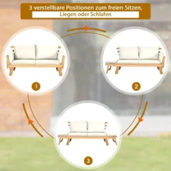 COSTWAY Liegesofa Mit Klappbaren Seitenlehnen, Sonnenliege Sitzbank Akazienholz Mit Auflage, Gartenbank Für Garten Terrasse Innenbereich (Weiß) -Deutschland Garten Zier Verkaufs-Shop c96a1eb51b5b43077865edbe9dcf0fbb