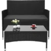 Poly-Rattan Garnitur HWC-F55, Balkon-/Garten-/Lounge-Set Sofa Sitzgruppe Schwarz, Kissen Dunkelgrau